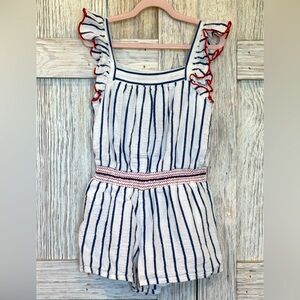 Cat & Jack Red White and Blue Striped Kids One Piece Romper sz 6/6X